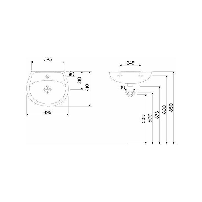KOŁO Umywalka GEBERIT Idol wisząca z otworem z przelewem 500 x 410 mm biała