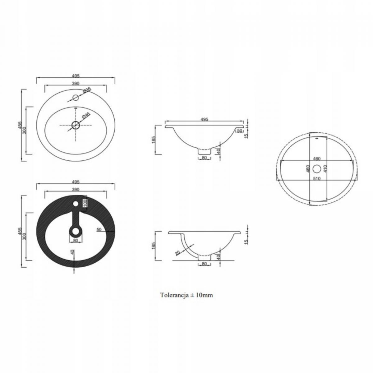 INVENA UMYWALKA WPUSZCZANA W BLAT NIKEA 50 CM, Z OTW. NA BAT.