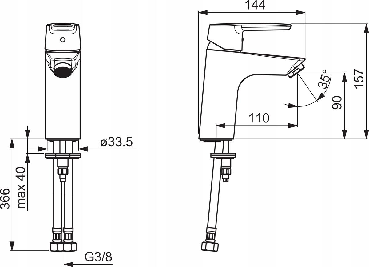 ORAS Bateria umywalkowa Saga XL ze stałą wyl i aeratorem bez zaworu spust