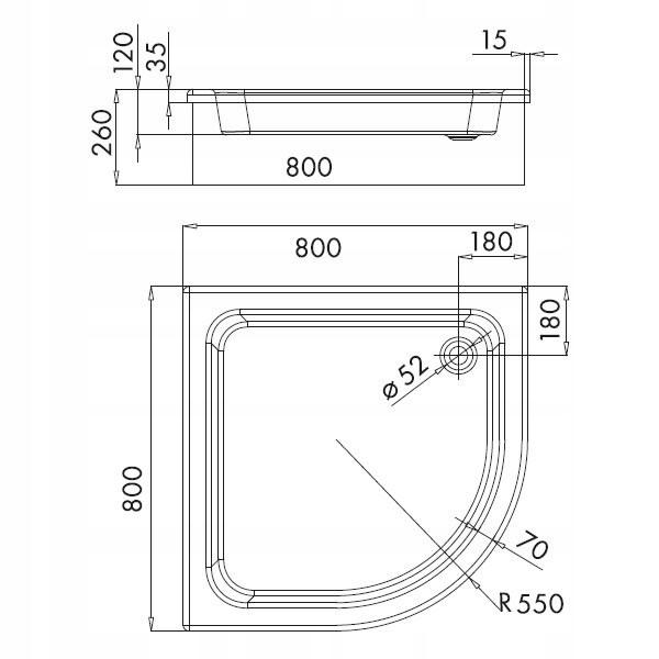 SCHEDPOL Brodzik akryl Grawello z podbudową Stabilsound Plus 80x80 półokrąg