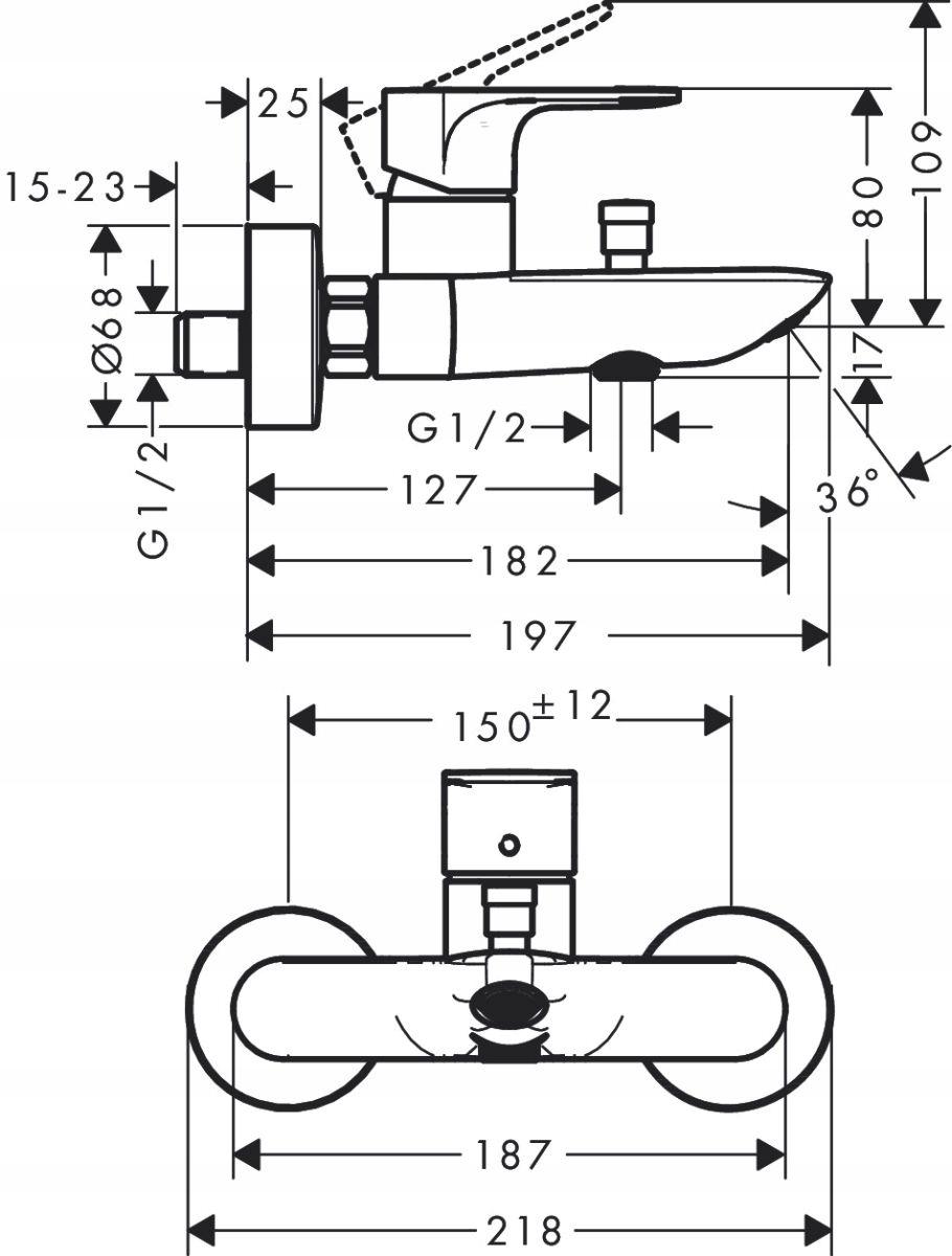 HANSGROHE Jednouchwytowa bateria wannowa Rebris E, natynkowa, kolor: Chrom
