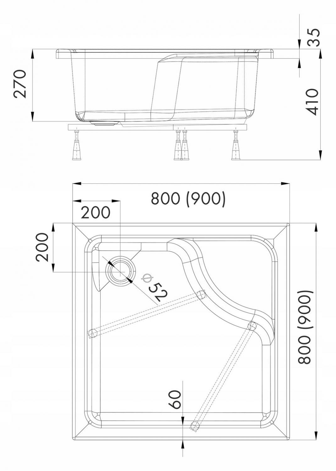 SCHEDPOL Brodzik akrylowy Doris Standard Plus 80x80x28 cm kwadratowy