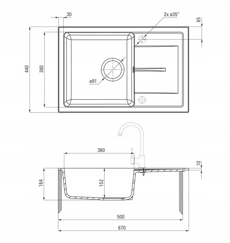 DEANTE Zlewozmywak granitowy 1-komorowy z ociekaczem Leda, grafit
