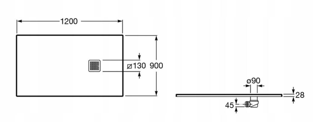 Brodzik prysznicowy kompozyt STONEX prostokąt 90x120x2.8 cm TERRAN syfon