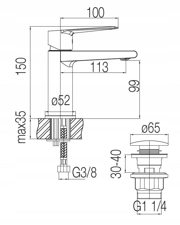 ESTO Bateria umywalkowa stojąca z automatycznym korkiem spustowym