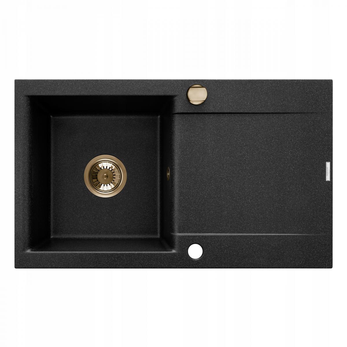 ZLEWOZMYWAK GRANIT 1K TESALIA CZARNY NAKRAPIANY Z SYF ZŁOTY Z DŁUGIM OCIEK