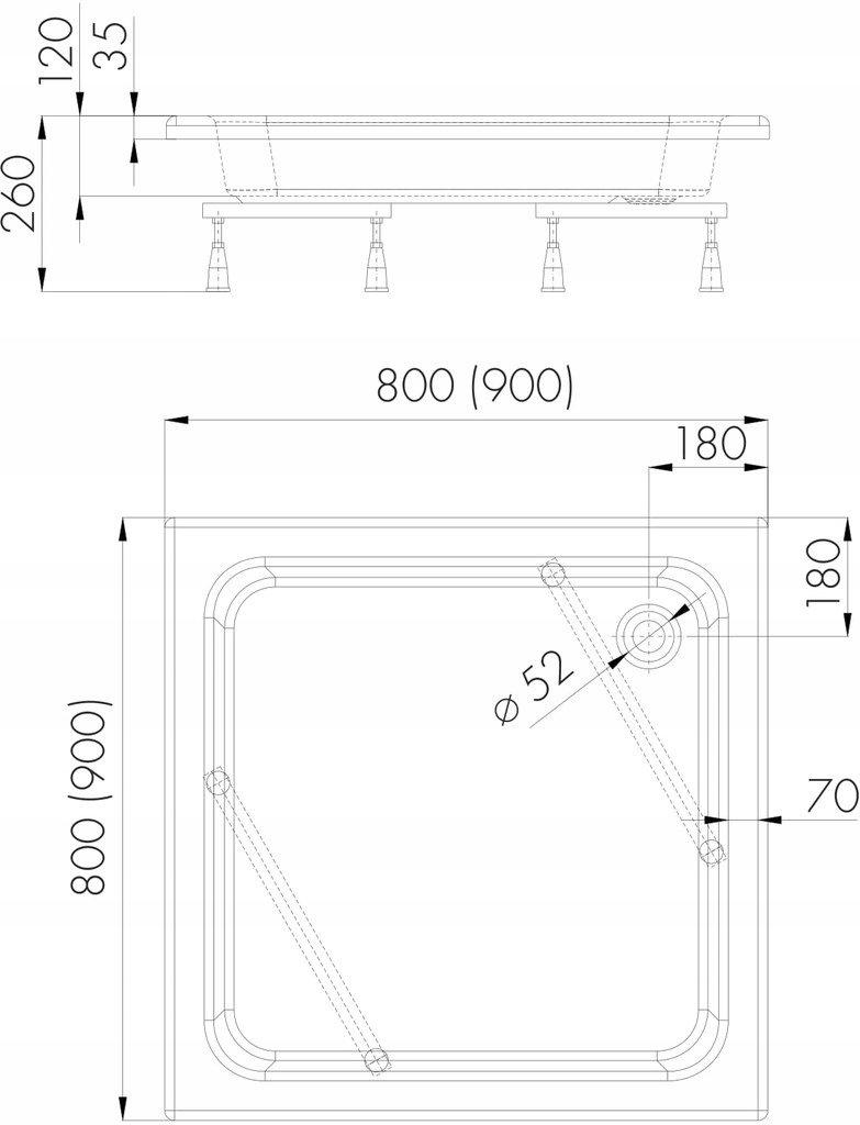 SCHEDPOL Brodzik akrylowy Zefir Stamdard Plus 90x90x26 cm kwadratowy