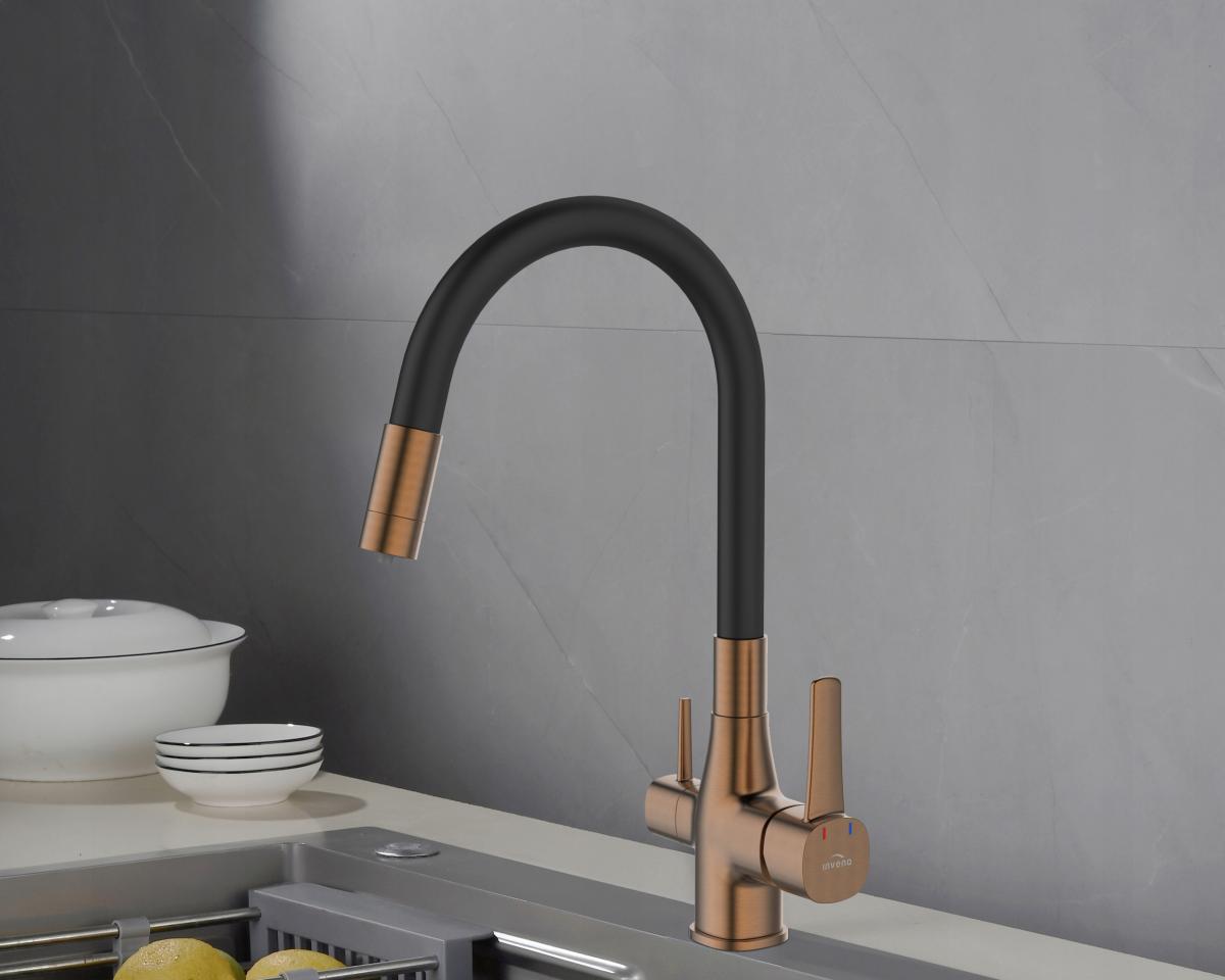 INVENA BATERIA ZLEWOZMYWAKOWA Z FILTREM GLAMOUR TREND, MIEDŹ / CZARNA