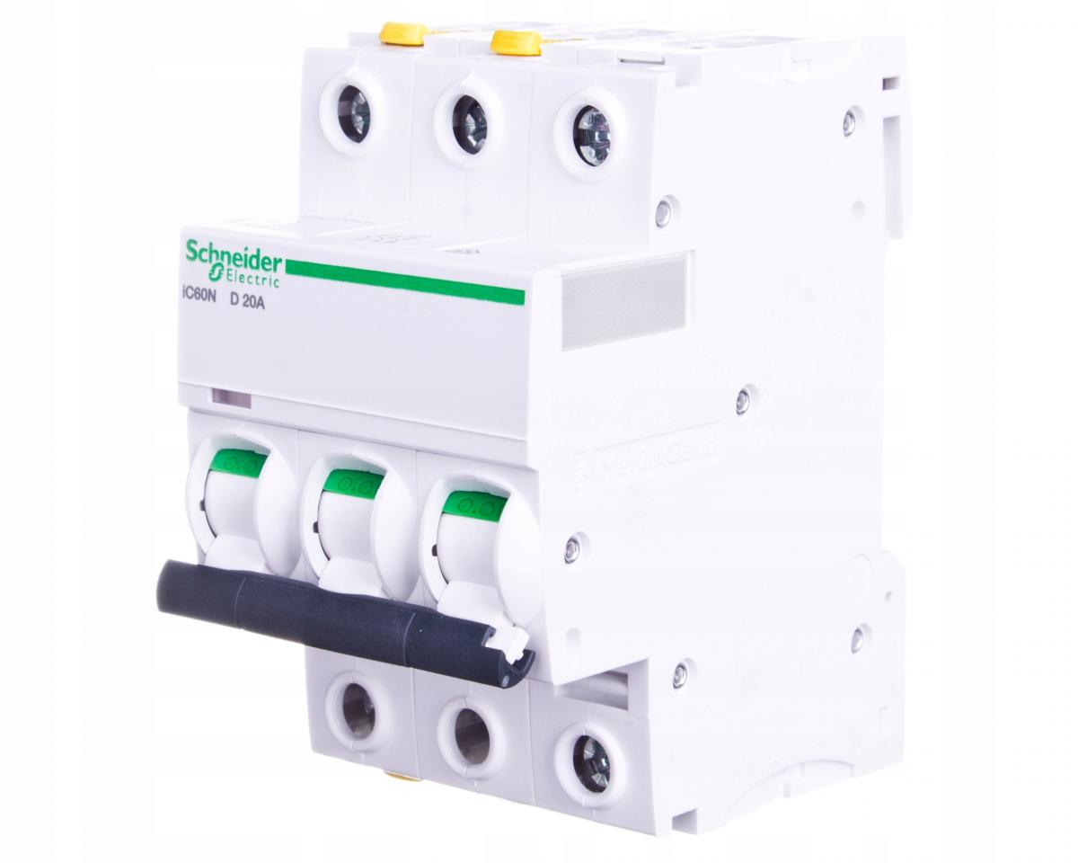IC60N Wyłącznik nadprądowy, 20A, 6kA, charakterystyka D, 3-polowy