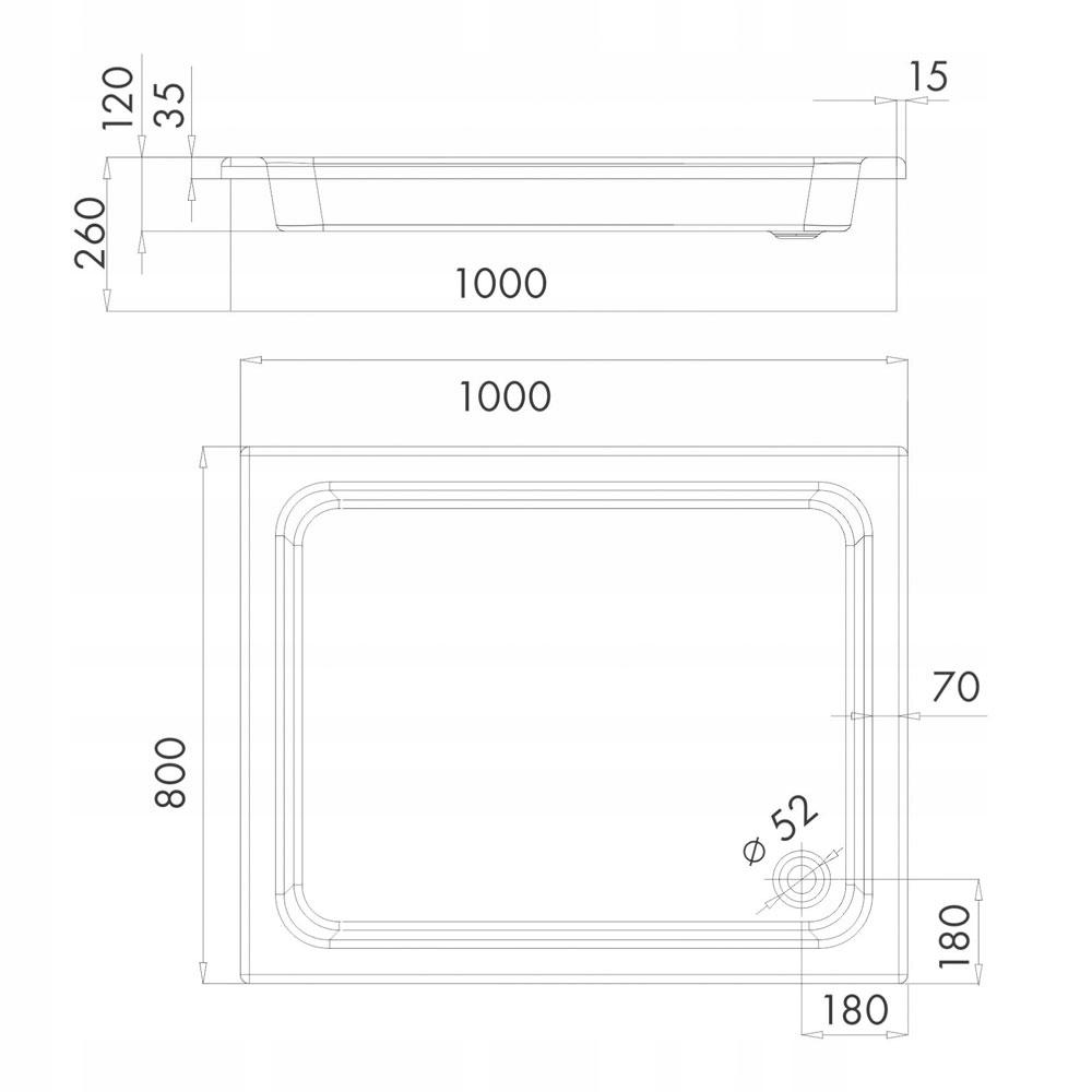 SCHEDPOL Brodzik akrylowy Grawello z podbudową Stabilsound Plus 80x100x26cm