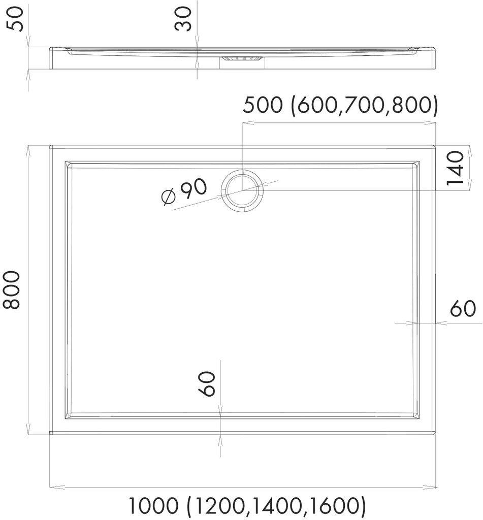 ONNLINE Brodzik akrylowy Onnline Standard Plus 80x100x5 cm prostokątny