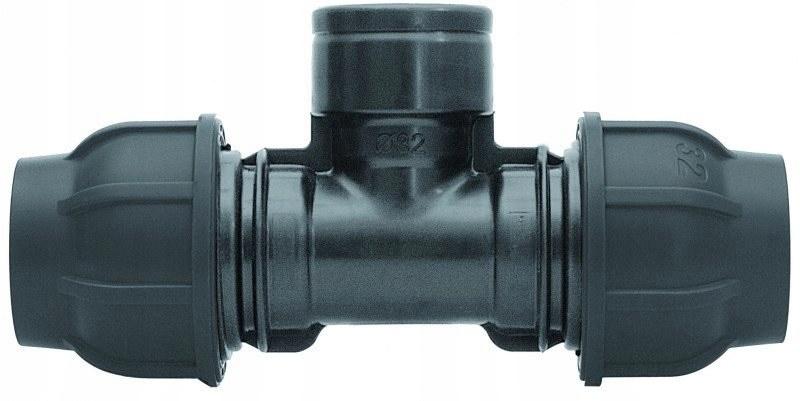 Trójnik zaciskowy PP 90st. 63x6/4x63 GW gwint wewnętrzny PN16, do rur PE,