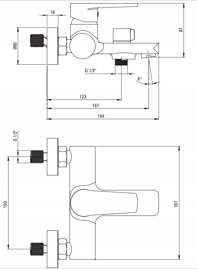 DEANTE Bateria wannowa Tubo, chrom