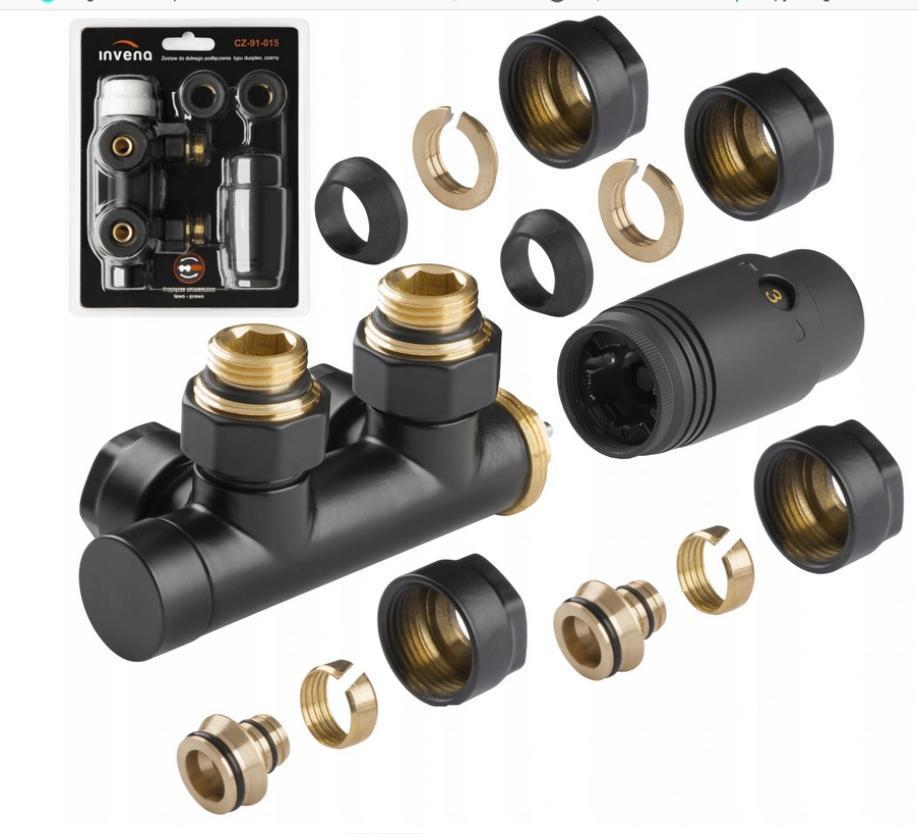 Zawór zespolony INVENA DUOPLEX z głowicą CZARNY 48h