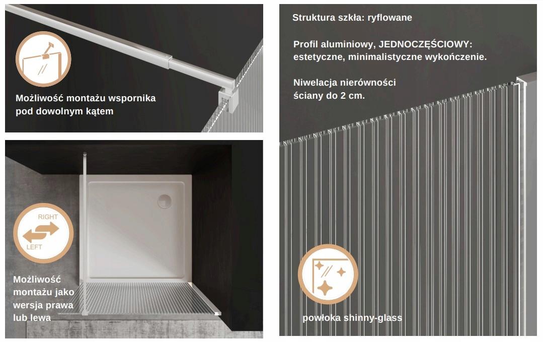 INVENA KABINA WALK-IN II 80X200CM RYFLOWANA 8MM SHINY-GLASS CHROM
