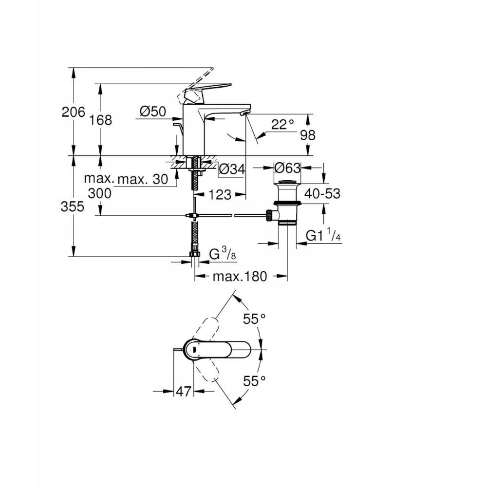 GROHE Bateria umywalkowa Eurosmart Cosmopolitan z korkiem 23325000 48h