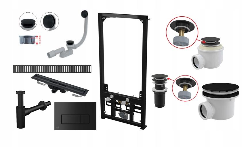 ALCADRAIN Syfon wannowy ALCA z korkiem automatycznym czarny-mat