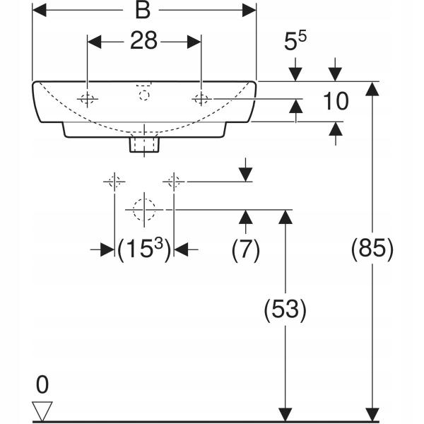 Umywalka Selnova Square B65 cm, H18 cm, T48 cm, z przelewem, z otworem na b
