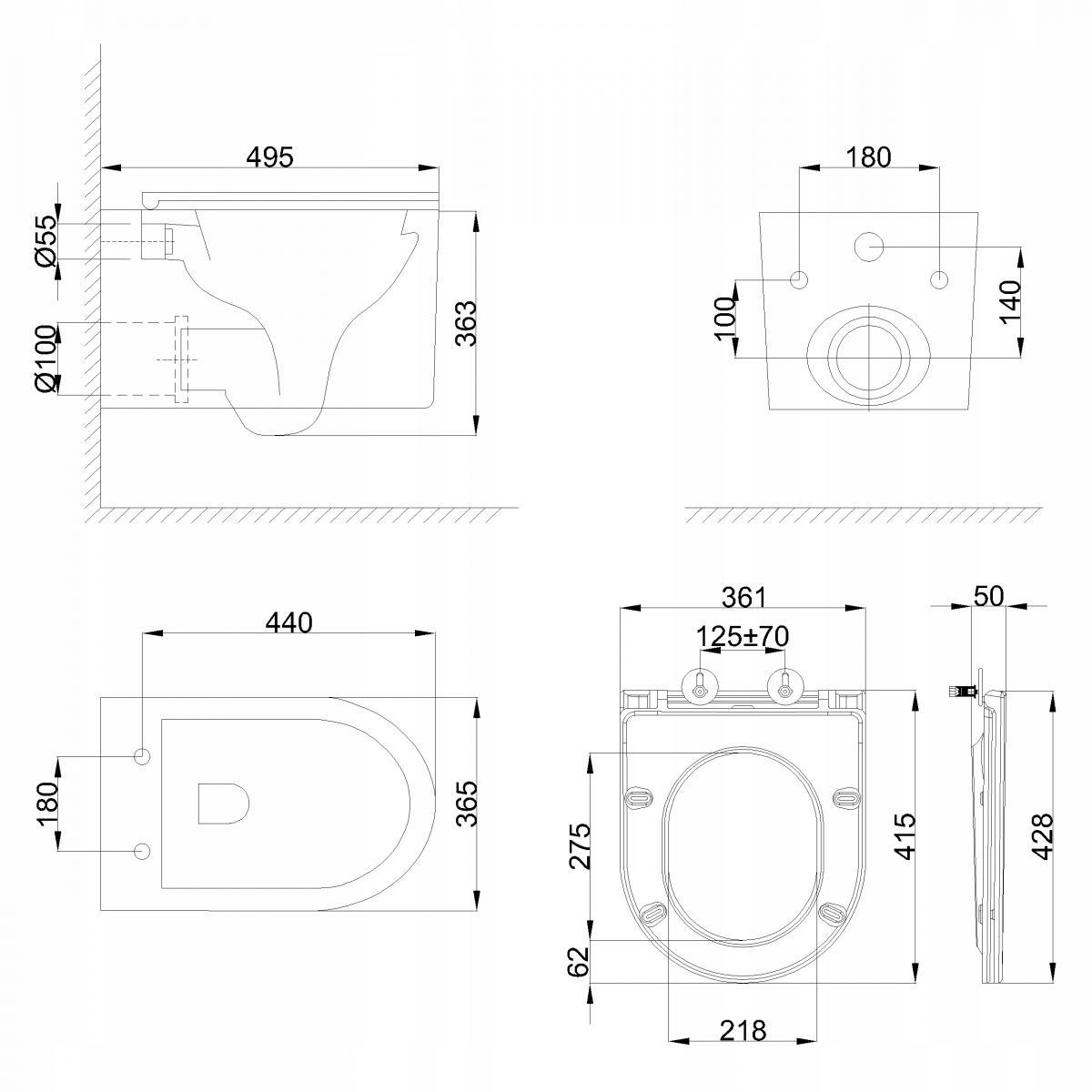 INVENA MISKA WC PODWIESZANA, QFS, GLAMOUR INVENA TREND RYFL DESK WOLNOOP