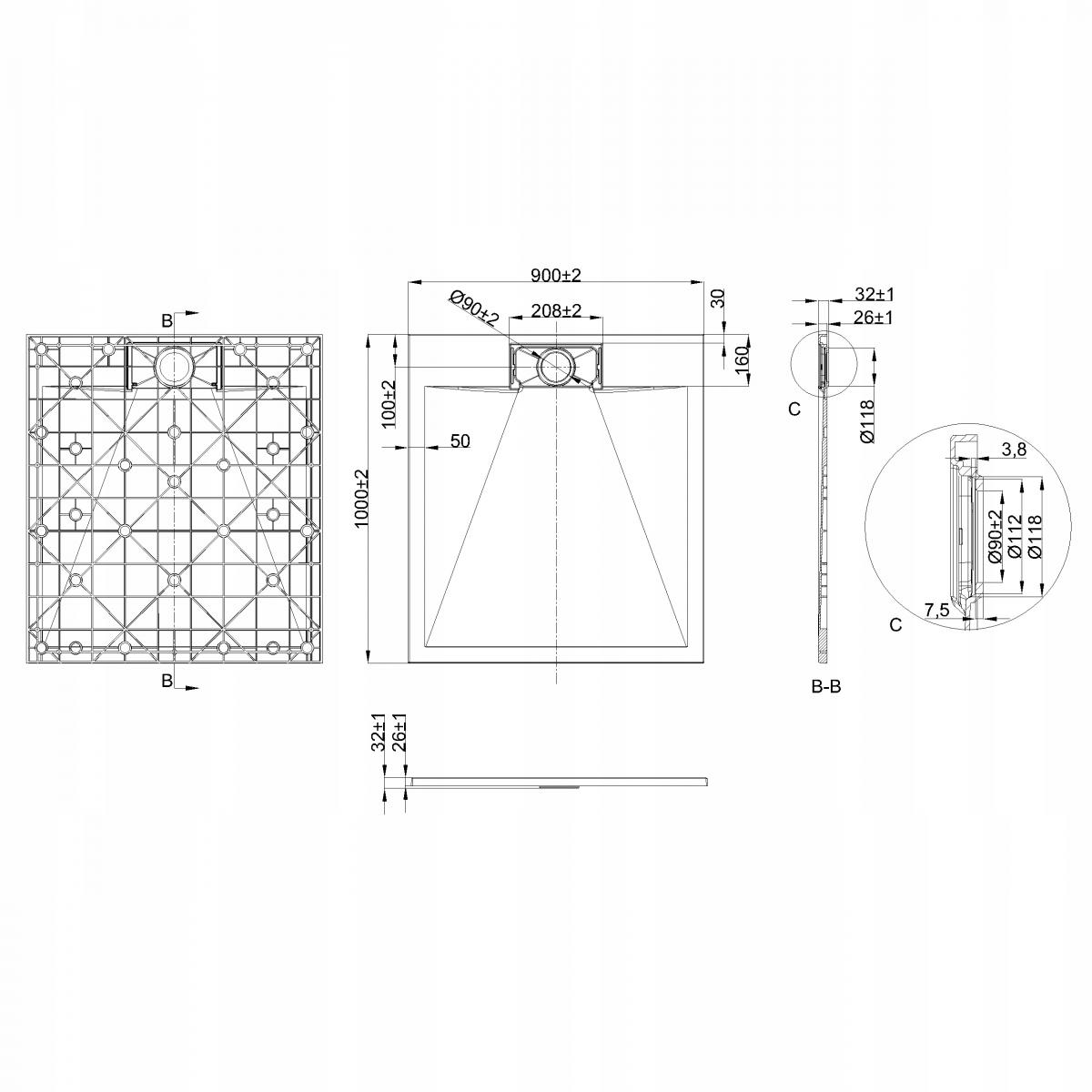 BRODZIK PRYSZNICOWY PROSTOKĄTNY ALVERO INVENA TREND, 90X100 CM BIAŁY