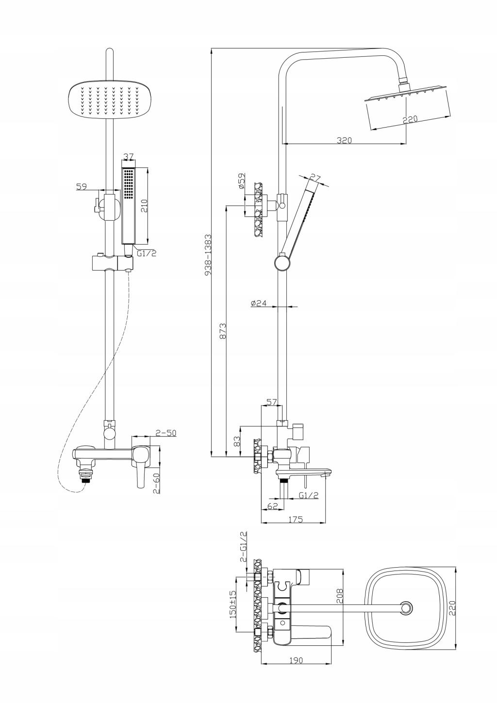 INVENA DESZCZOWNIA Z BATERIĄ WANN-NATR GLAMOUR INVENA TREND MIEDŹ