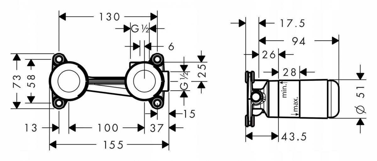 HANSGROHE Zestaw podtynk baterii umywalkowej 48h