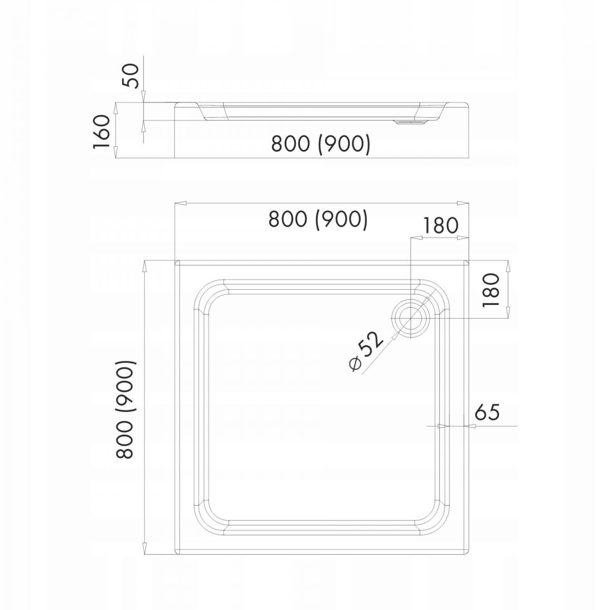 Brodzik akryl STABILSOUND kwadratowy 90x90x17 cm SCHEDPOL GRANDO PLUS