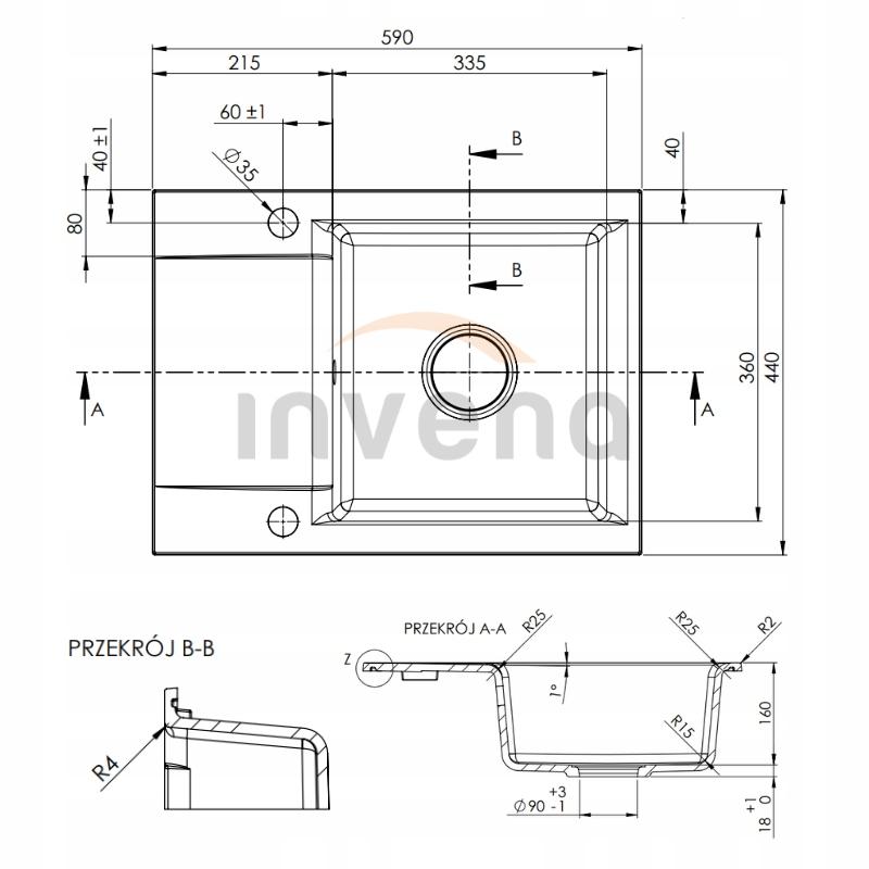 ZLEWOZMYWAK GRANIT 1K TESALIA W ZES Z CZARNĄ BZ JOGA PLUS SYF CHR Z KRÓT OC