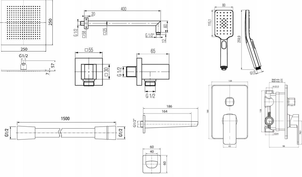LOFT GOLD Bateria podtynkowa z przełącznikiem ceramicznym 3-funkcyjnym