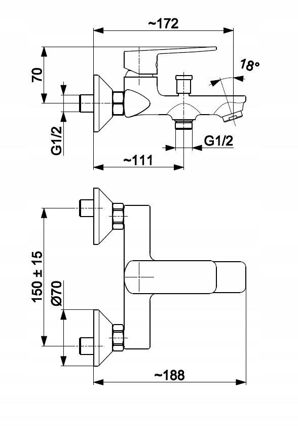 Bateria wannowa ścienna ARMATURA KRAKÓW AMAZONIT 2-otw mosiężna chrom