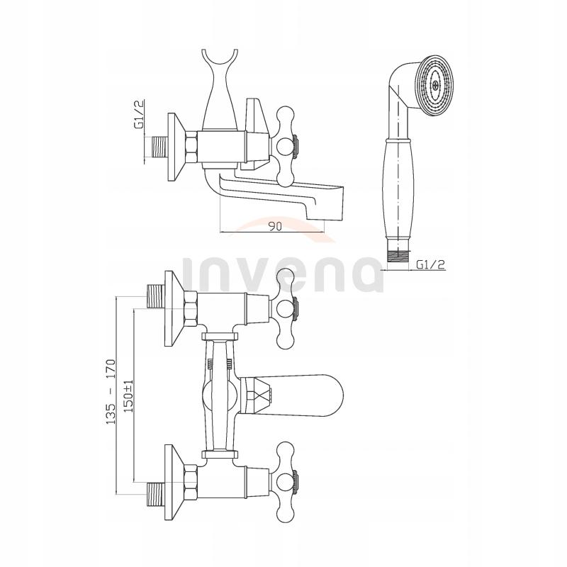 Bateria wannowa INVENA ROMA z widełkami 48h