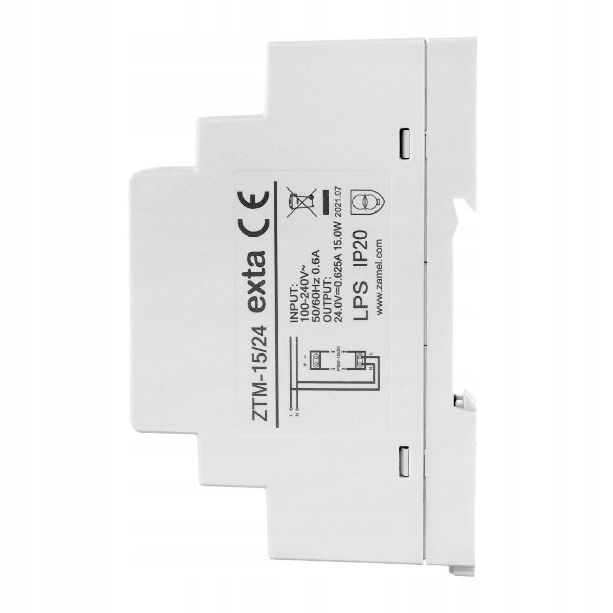 Zasilacz impulsowy montowany na szynie TH-35 (DIN), 15W, 24V DC ZTM-15/24