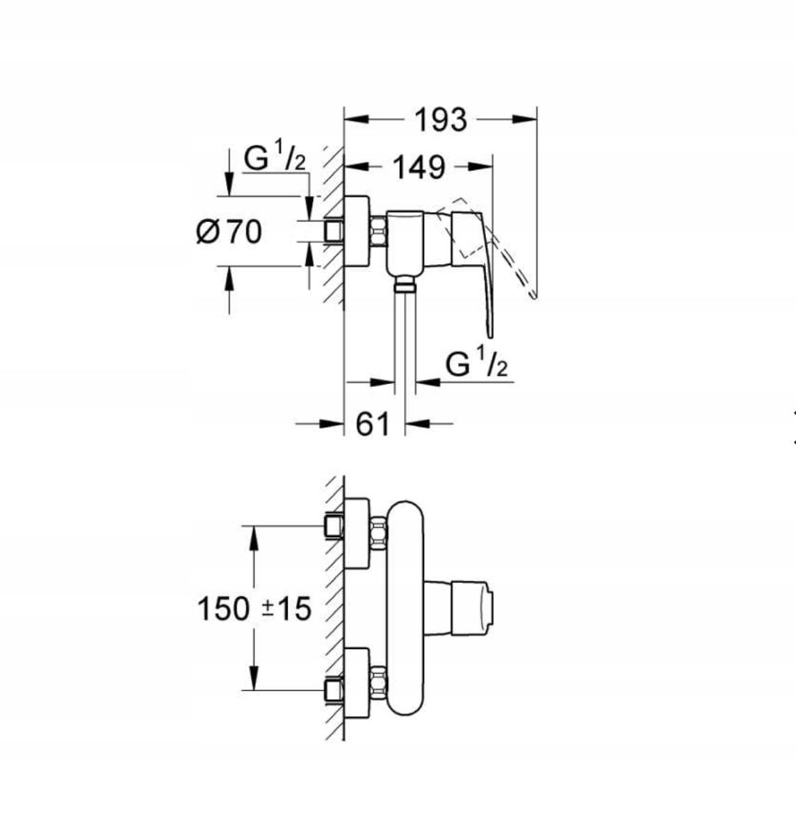 Bateria prysznicowa ścienna GROHE Lineare 1-uchwyt. 2-otwor. mosiężna chrom