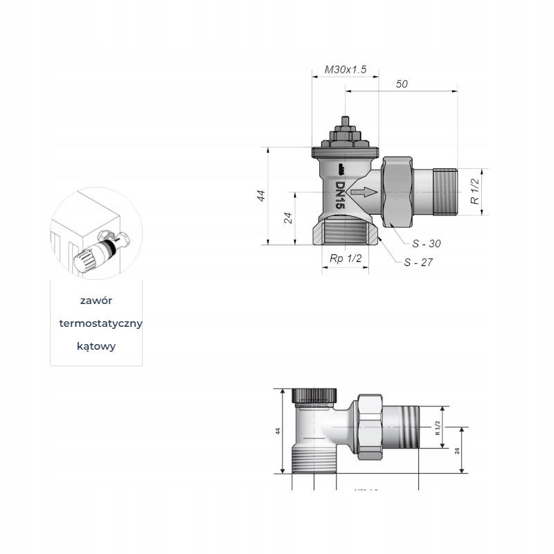 SCHLOSSER Zestaw termostatyczny STANDARD KĄTOWY 1/2 CALA
