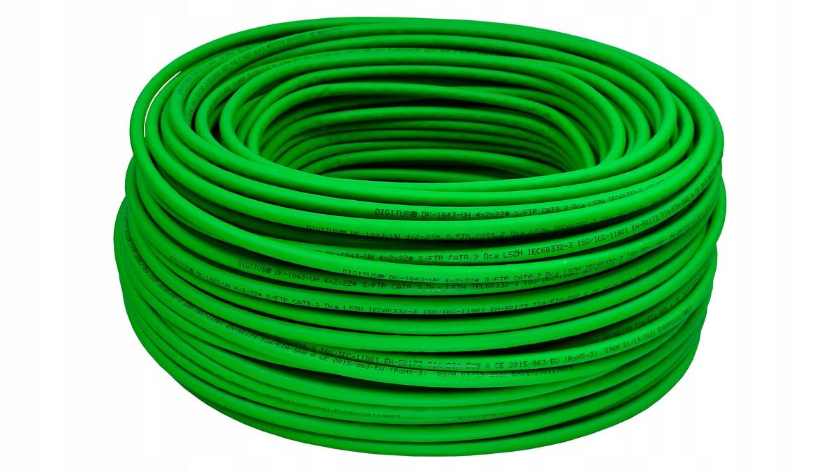 Kabel instalacyjny DIGITUS kat.8.2, S/FTP, Dca, AW G 22/1, LSOH, 500m, ziel