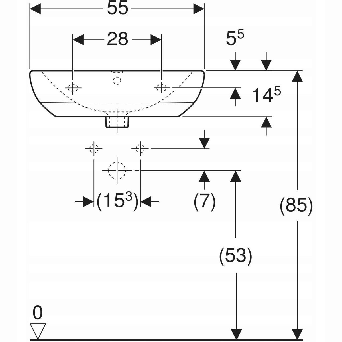 Umywalka Selnova B55 cm, H18 cm, T44 cm, z przelewem, z otworem na baterię