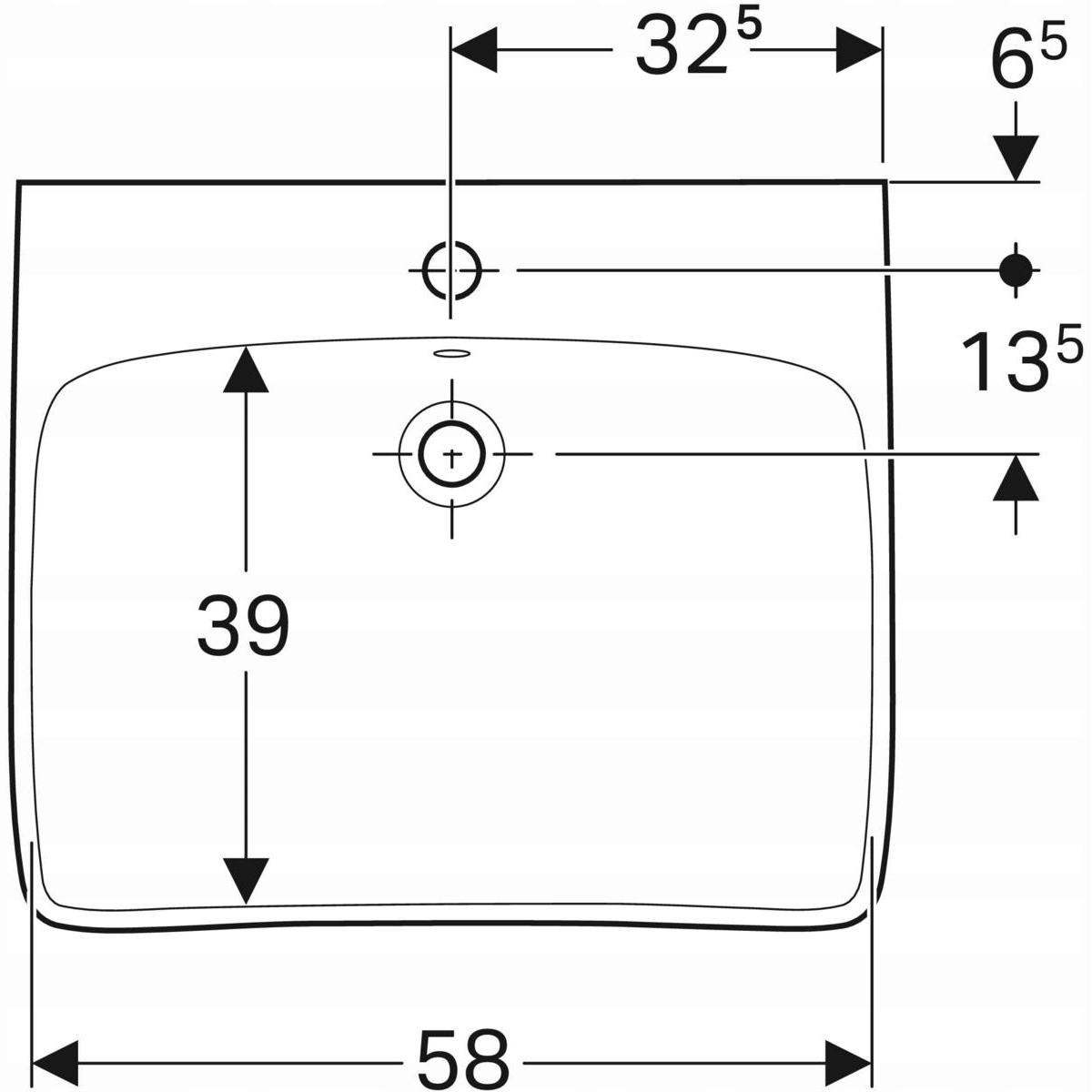 Umywalka Selnova Comfort B65 cm, H15 cm, T55 cm, z przelewem, z otworem na