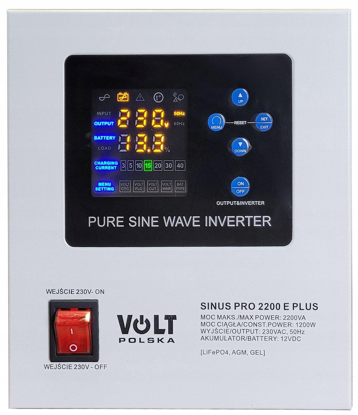 Zasilacz awaryjny SINUS PRO 2200 E PLUS 12/230V (1200/2200W) [AGM, GEL, LiF