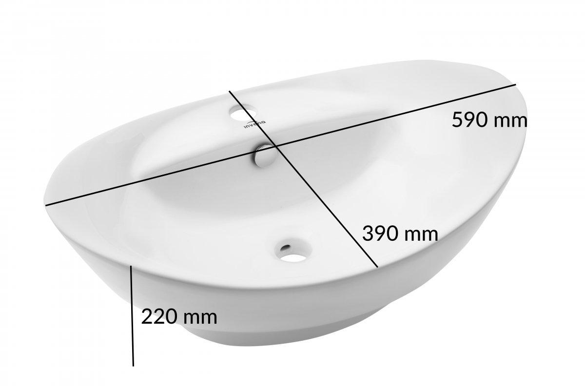 INVENA UMYWALKA NABLATOWA ESLA 60 CM OWALNA Z OTW NA BAT, Z PRZELEWEM