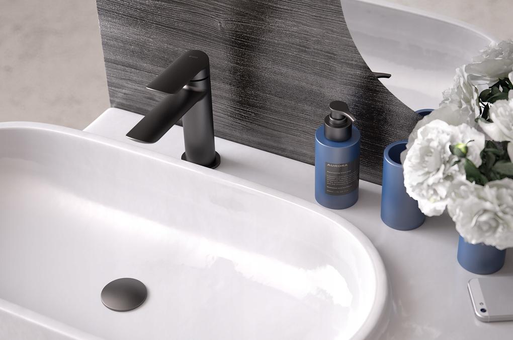 Bateria umywalkowa stojąca VEDO DESSO NERO 1-uchw 1-otw mosiężna czarna mat