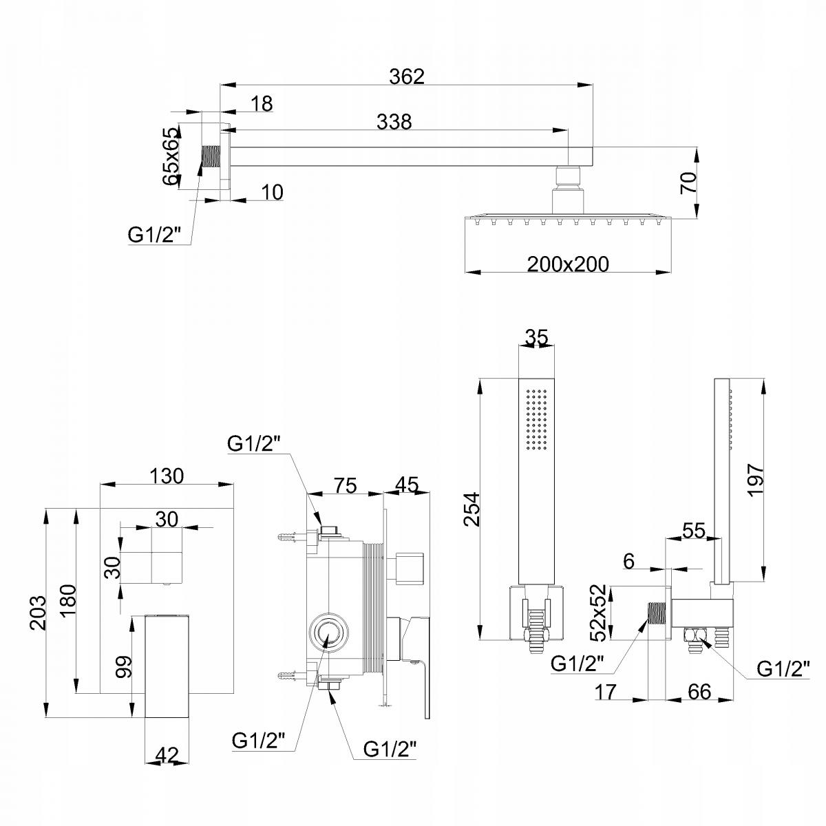 INVENA ZESTAW PODTYNKOWY Z BATERIĄ PODTYNKOWĄ 2F PAROS INVENA TREND, CZARNY