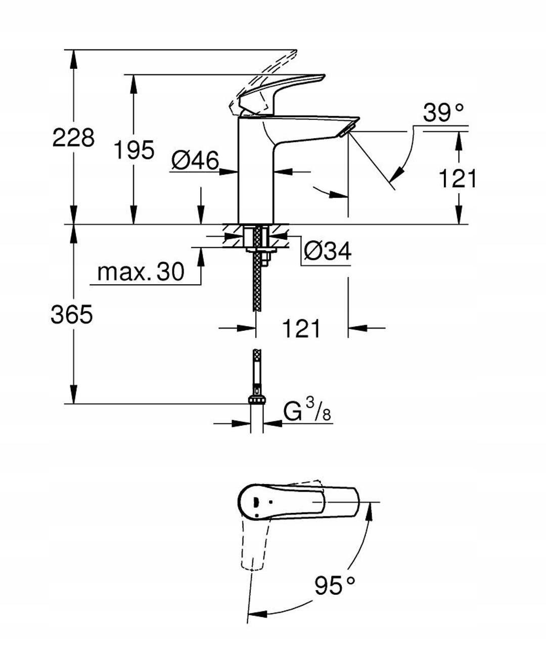 Bateria umywalkowa stojąca GROHE Eurosmart 1-uchwyt. 1-otw. DN 15 chrom