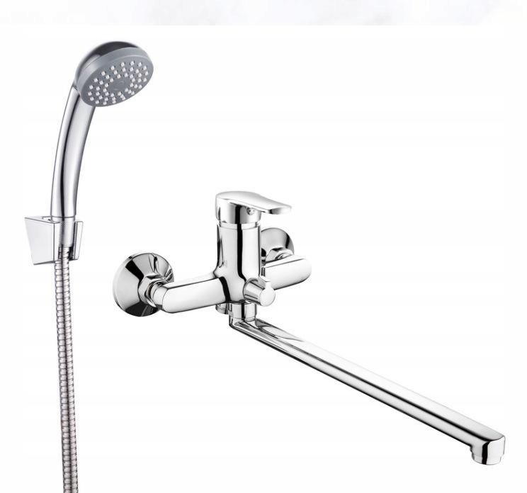 INVENA BATERIA WANNOWA VERSO Z DŁUGĄ WYLEWKĄ I ZESTAWEM NATRYSKOWYM