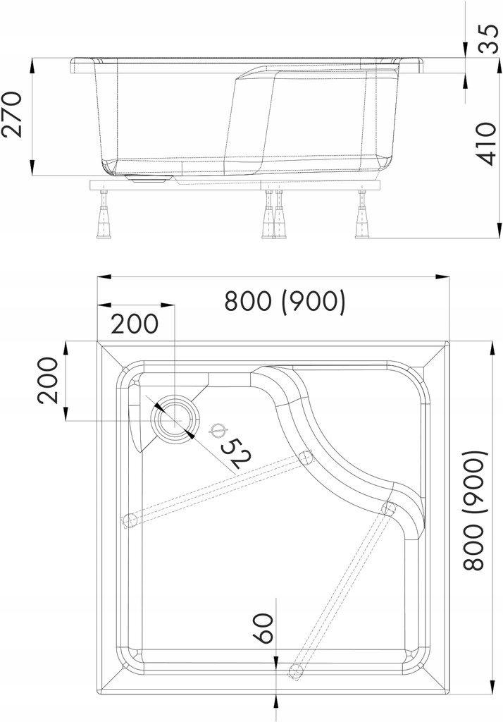 SCHEDPOL Brodzik akrylowy Doris Standard Plus 90x90x28 cm kwadratowy