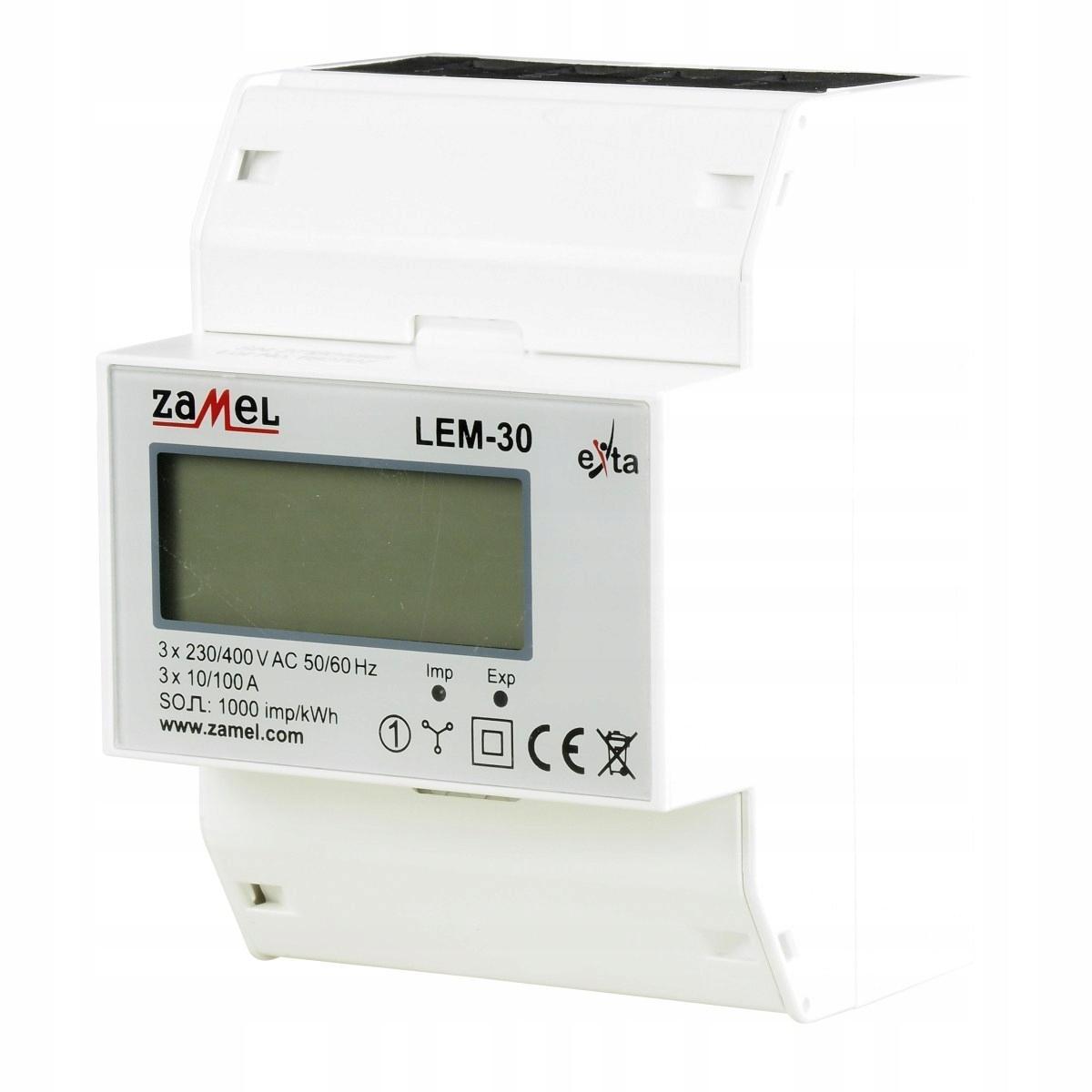 ZAMEL Licznik energii elektrycznej 3-fazowy LCD 100A, 4-mod LEM-30