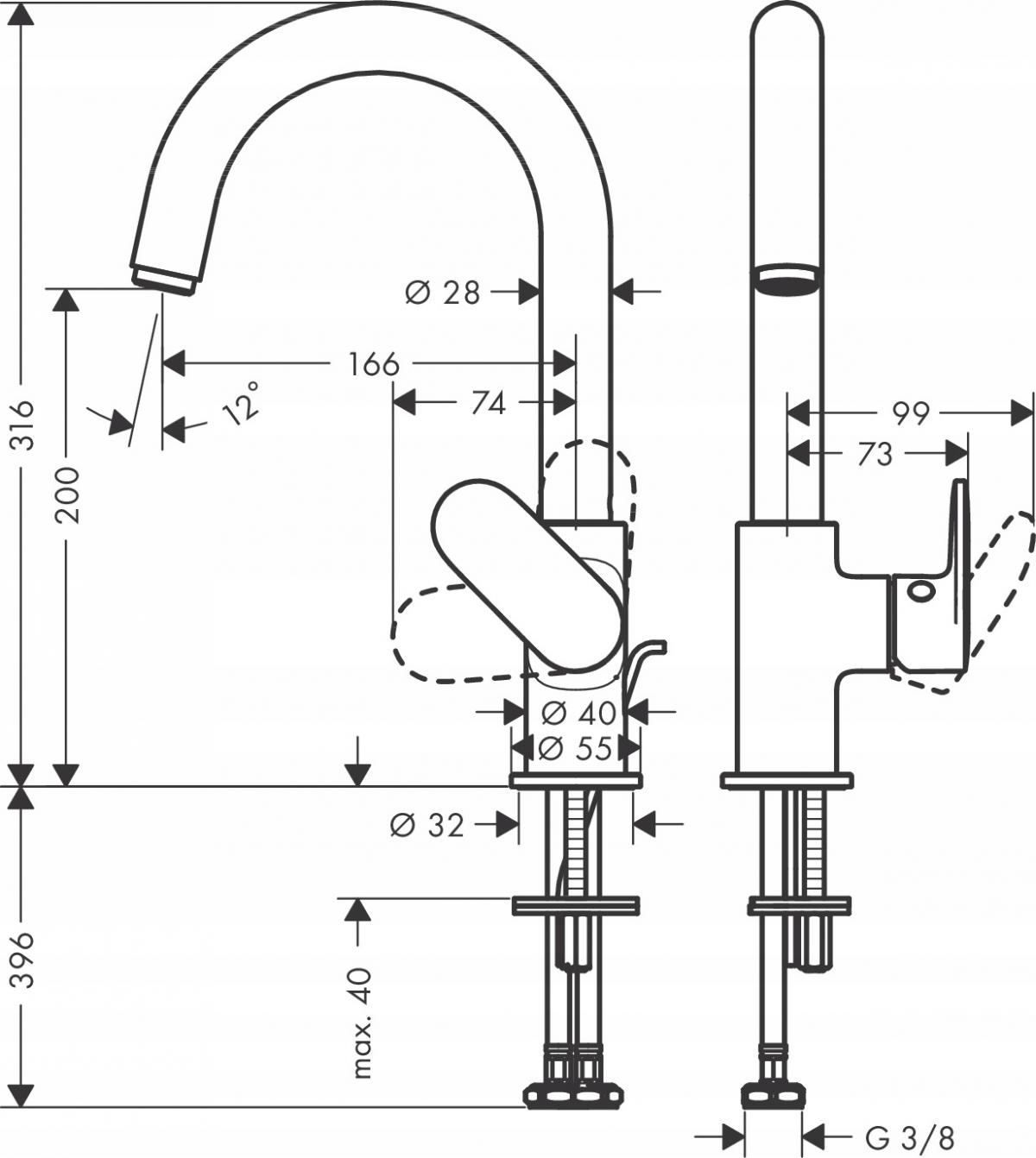 Bateria umywalkowa jednootworowa GROHE EUROECO chrom