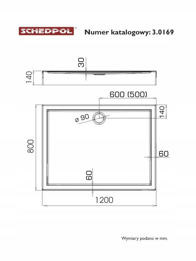 SCHEDPOL Brodzik akrylowy Competia z podbudową Stabilsound Plus 80x120