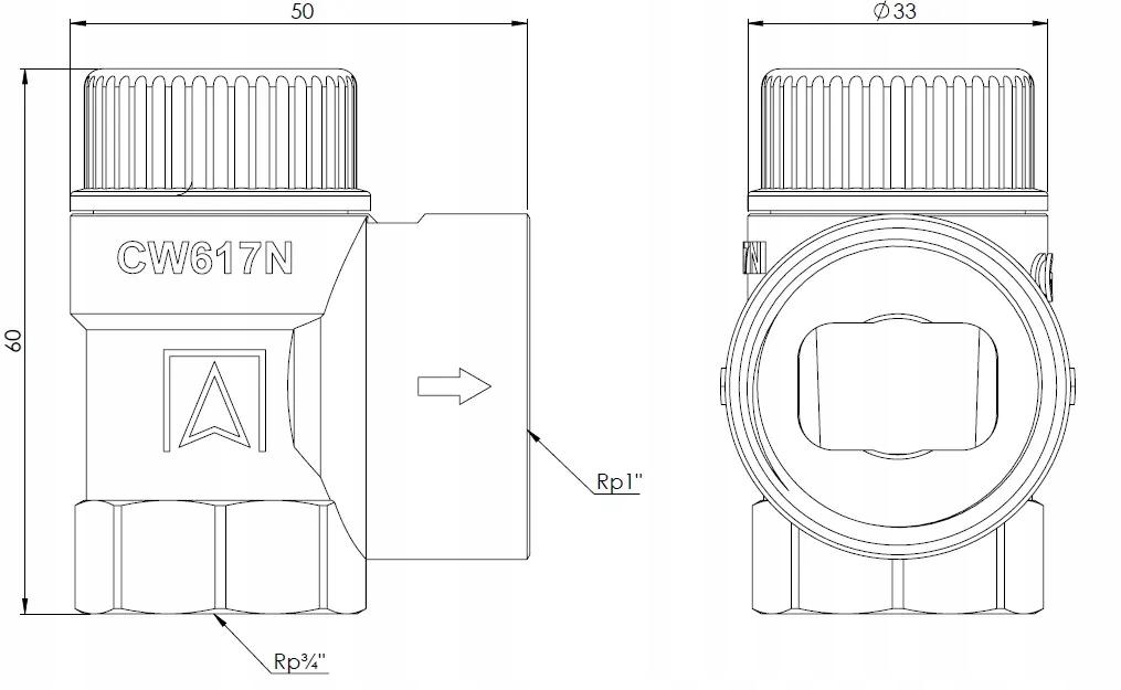 AFRISO Zawór bezpieczeństwa MS 3/4 cala x 1 cal, 3 bar do instalacji C.O.