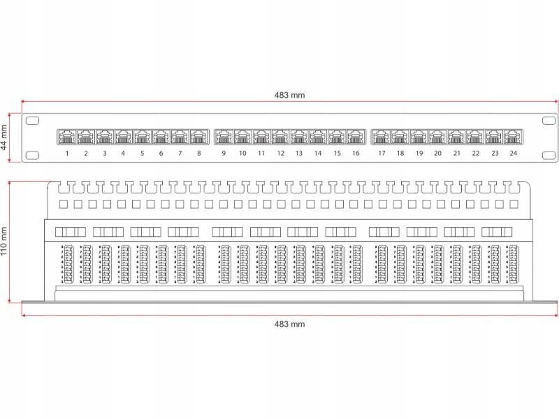 A-LAN Patch panel UTP kat.5e 24 porty LSA z półką 1U/19