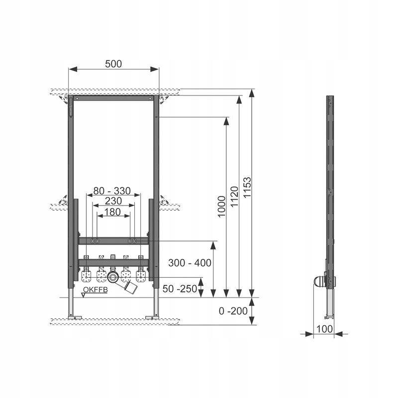 Stelaż do bidetu ściennego podtynkowy TECE TECEprofil 500 x 140 x 1120 mm